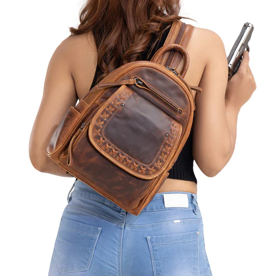 Daisy Leather Concealed Carry Lockable Backpack Sling Bag - Hiding Hilda, LLC