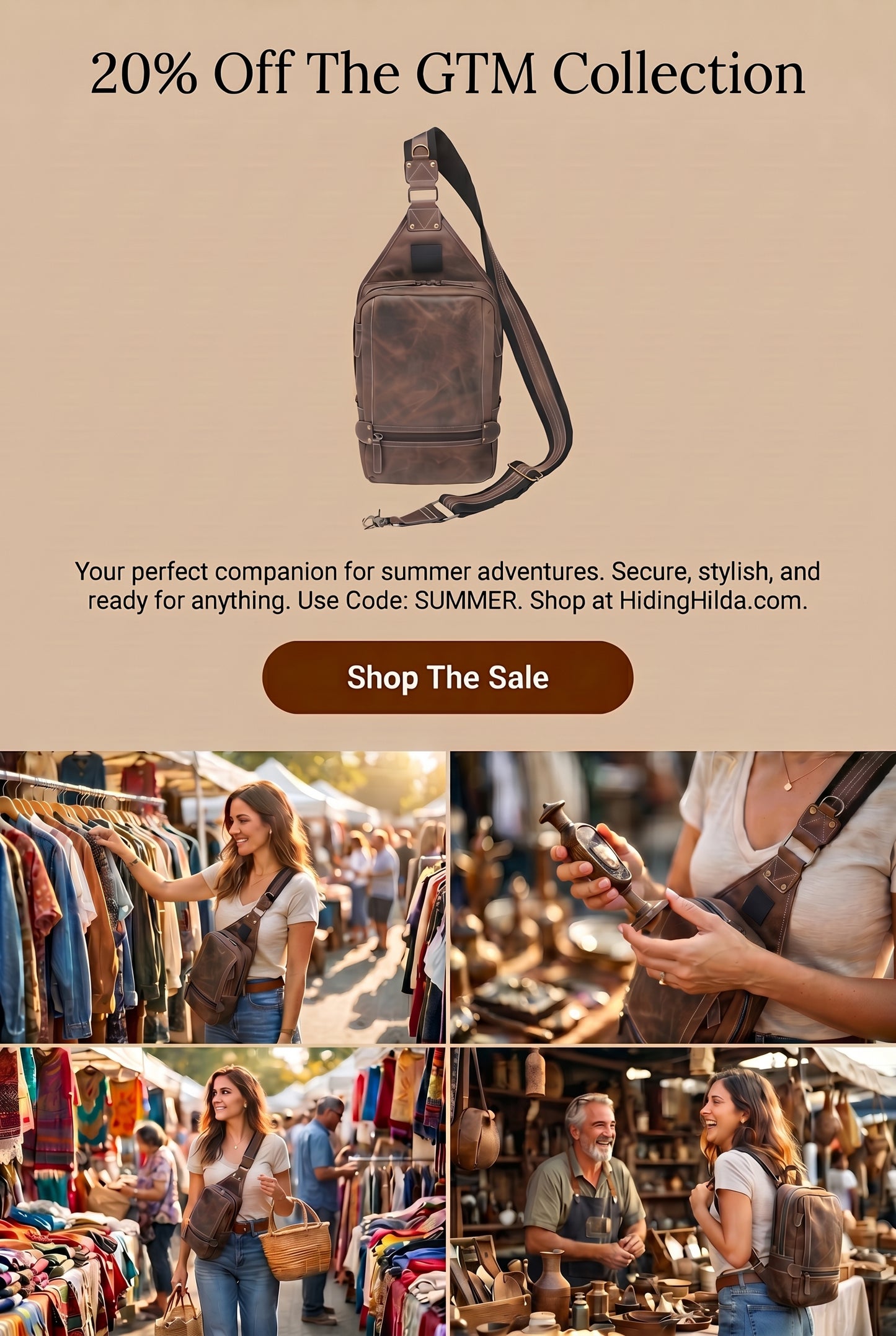 GTM Original RFID Lined Distressed Leather Sling Bag