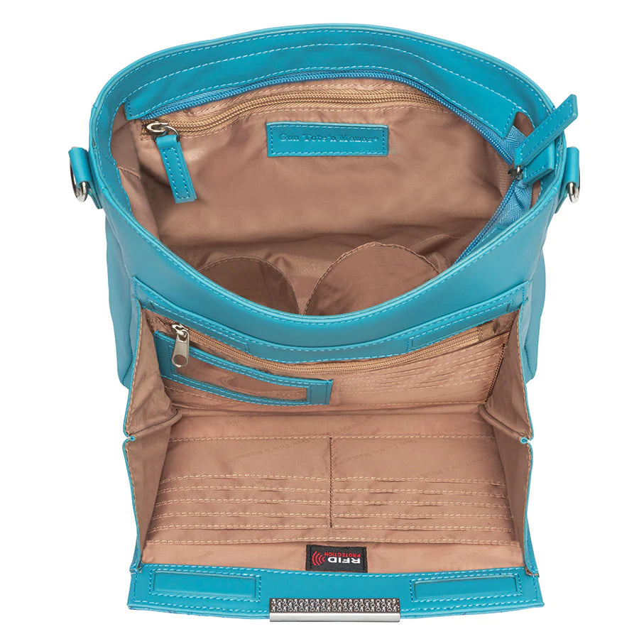GTM 98 Tooled Turquoise Crossbody with Built in Wallet - Hiding Hilda, LLC