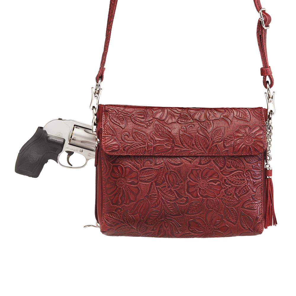 Tooled American Cowhide Leather Concealed Clutch Purse - Hiding Hilda, LLC
