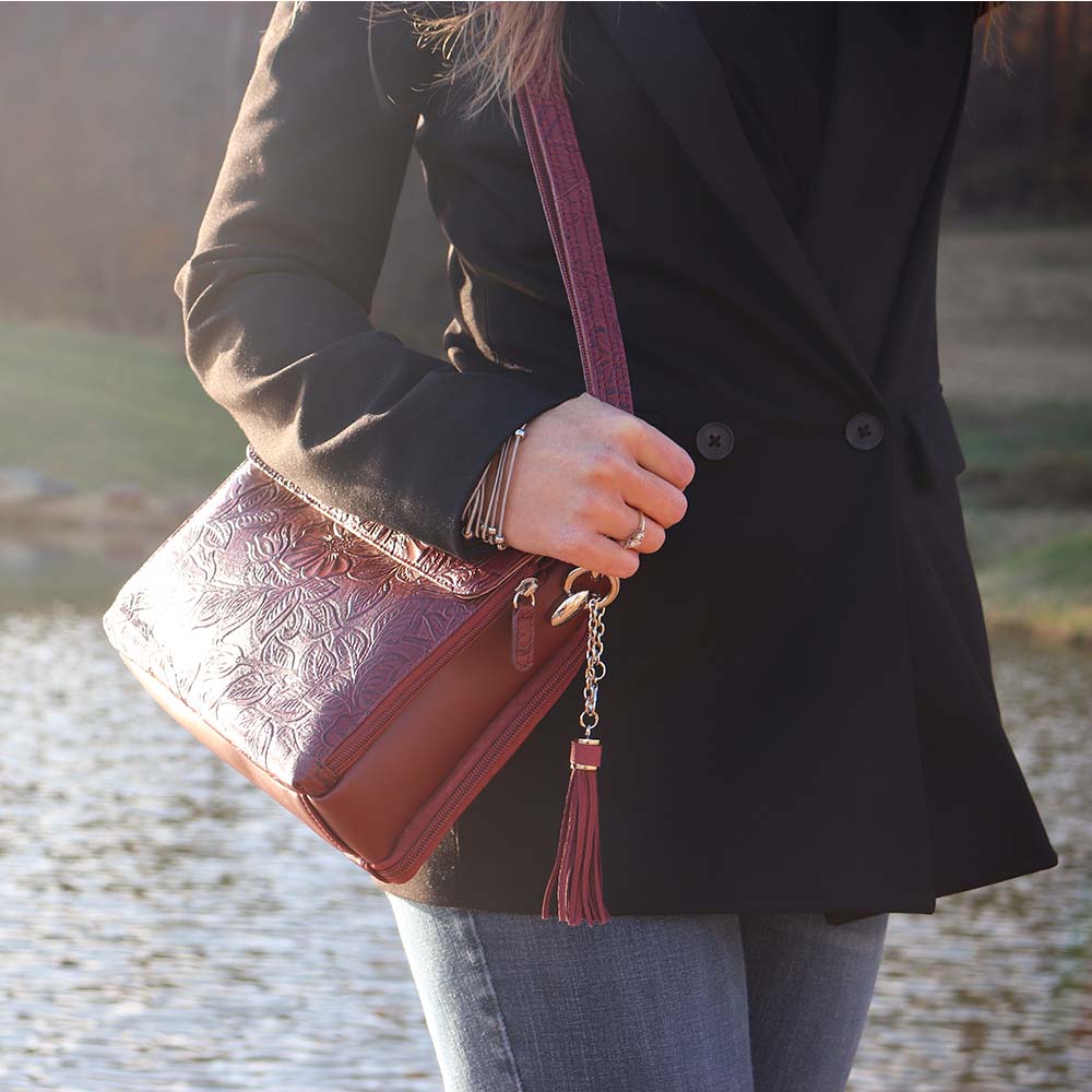 Tooled American Cowhide Leather Concealed Clutch Purse - Hiding Hilda, LLC