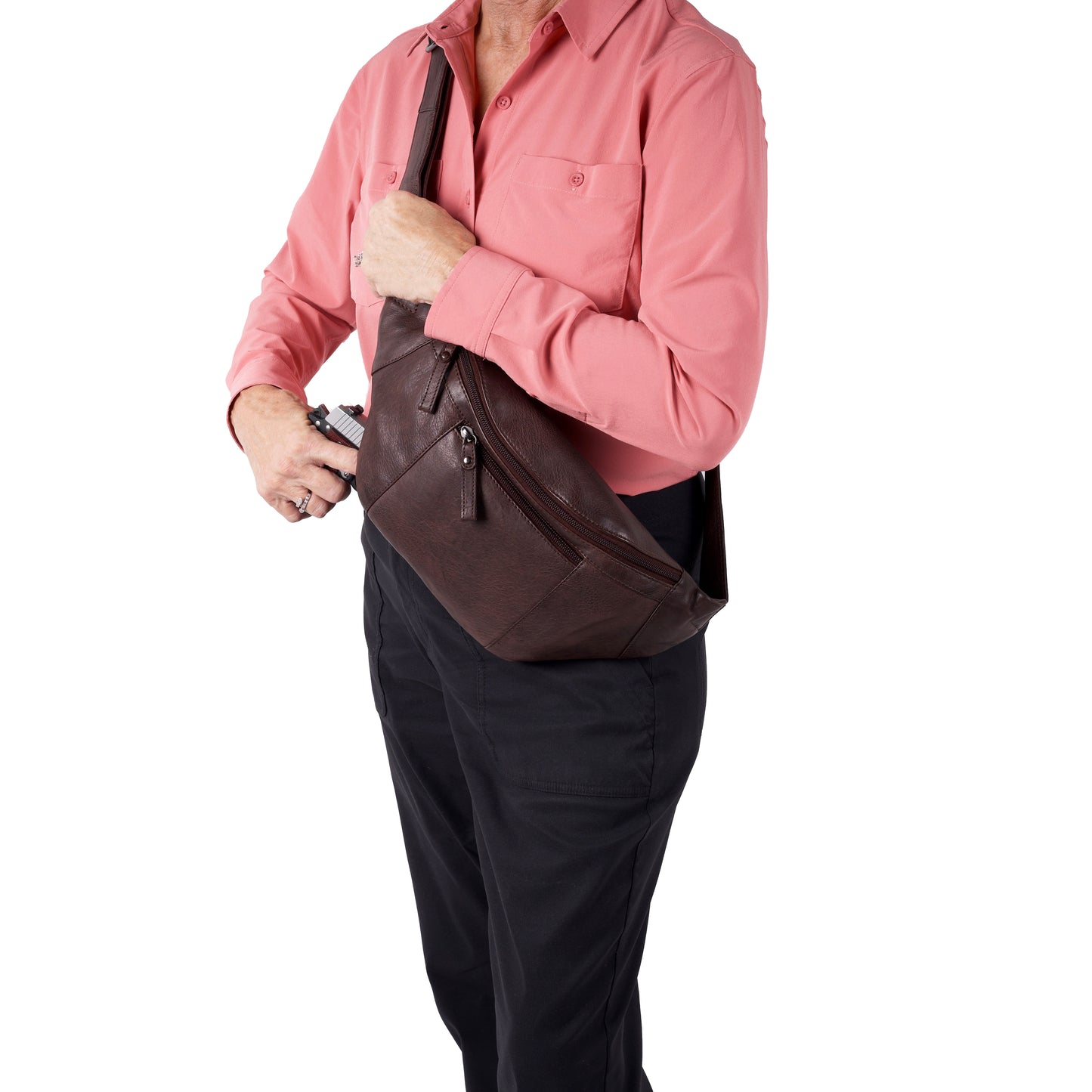 Charlie Leather Sling Bag with Magnetic Entry - Hiding Hilda, LLC