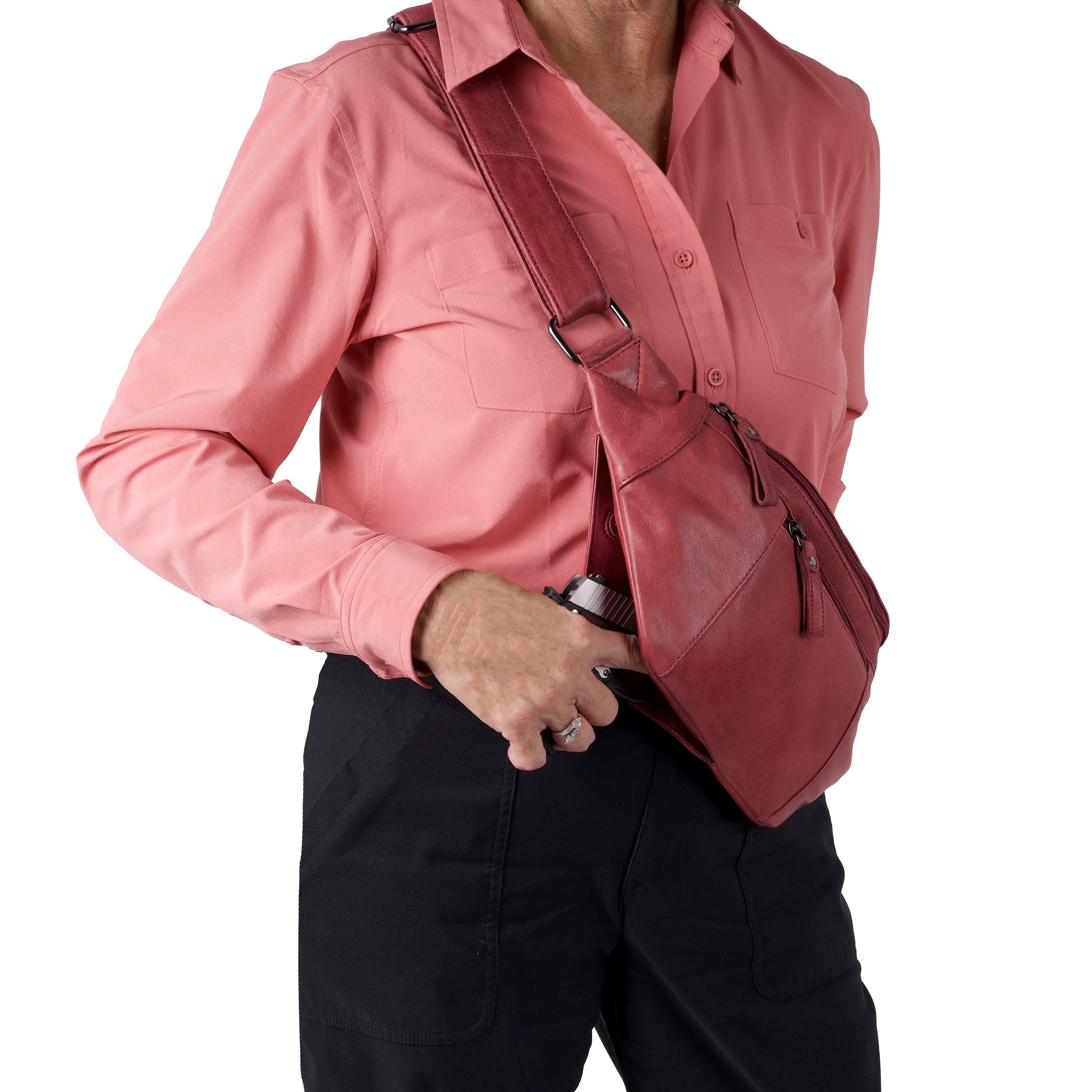 Charlie Leather Sling Bag with Magnetic Entry - Hiding Hilda, LLC