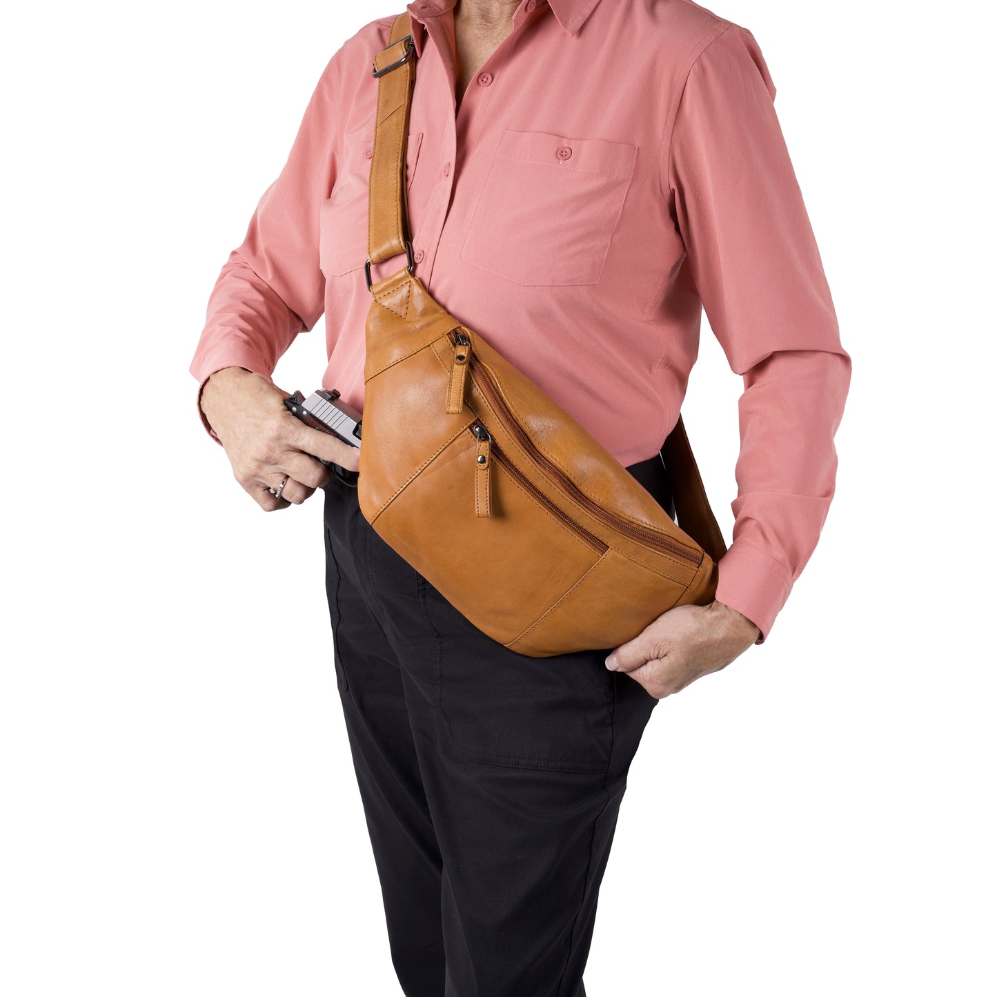 Charlie Leather Sling Bag with Magnetic Entry - Hiding Hilda, LLC