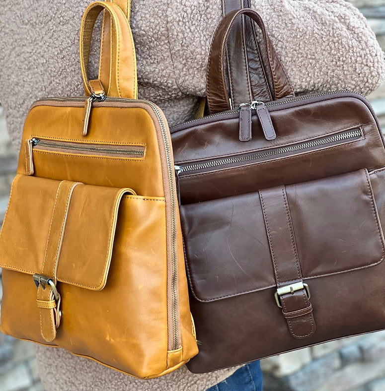 Waxed Oil Cowhide Leather Backpack