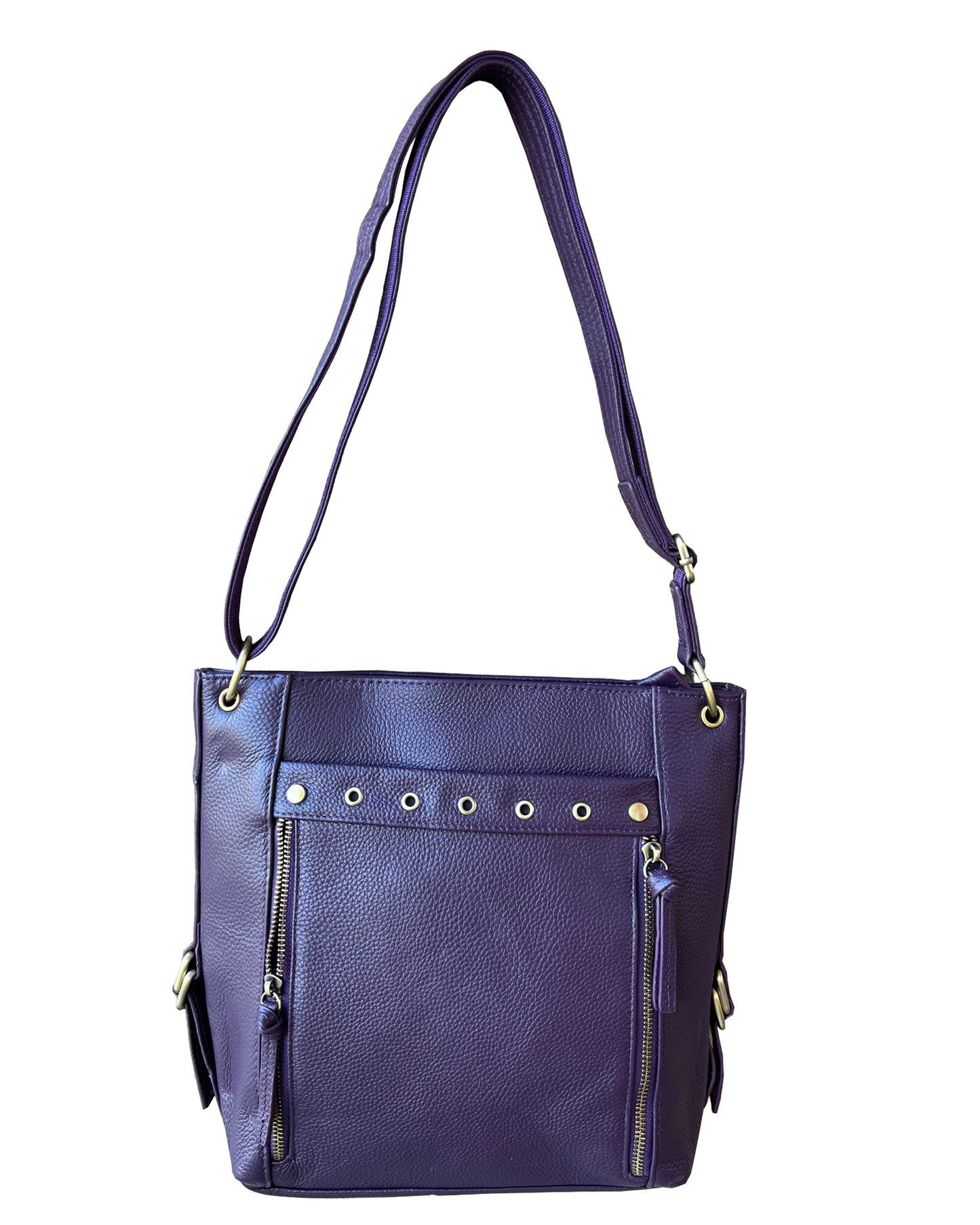 Stylish Leather Concealed Carry Satchel with Adjustable Shoulder Strap & Locking Zippers - Hiding Hilda, LLC
