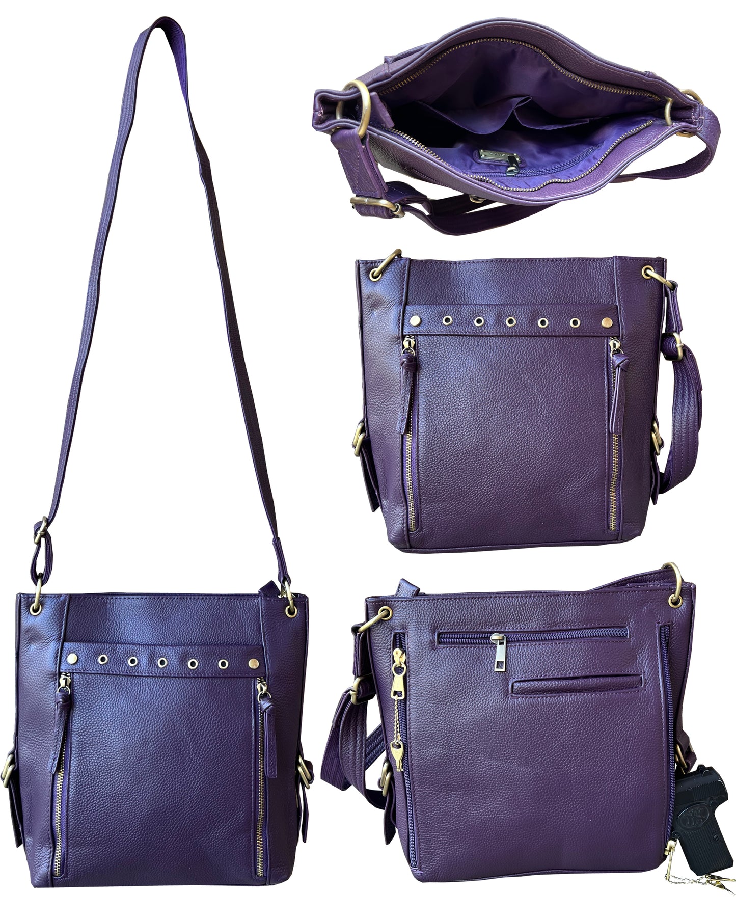 Stylish Leather Concealed Carry Satchel with Adjustable Shoulder Strap & Locking Zippers - Hiding Hilda, LLC
