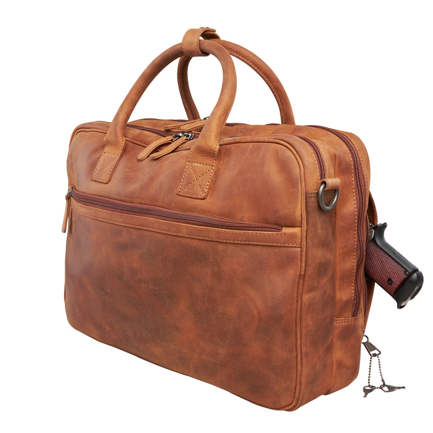 Concealed Carry Hayden Distressed Leather Hayden Leather Computer Briefcase with RFID Organizer - Hiding Hilda, LLC