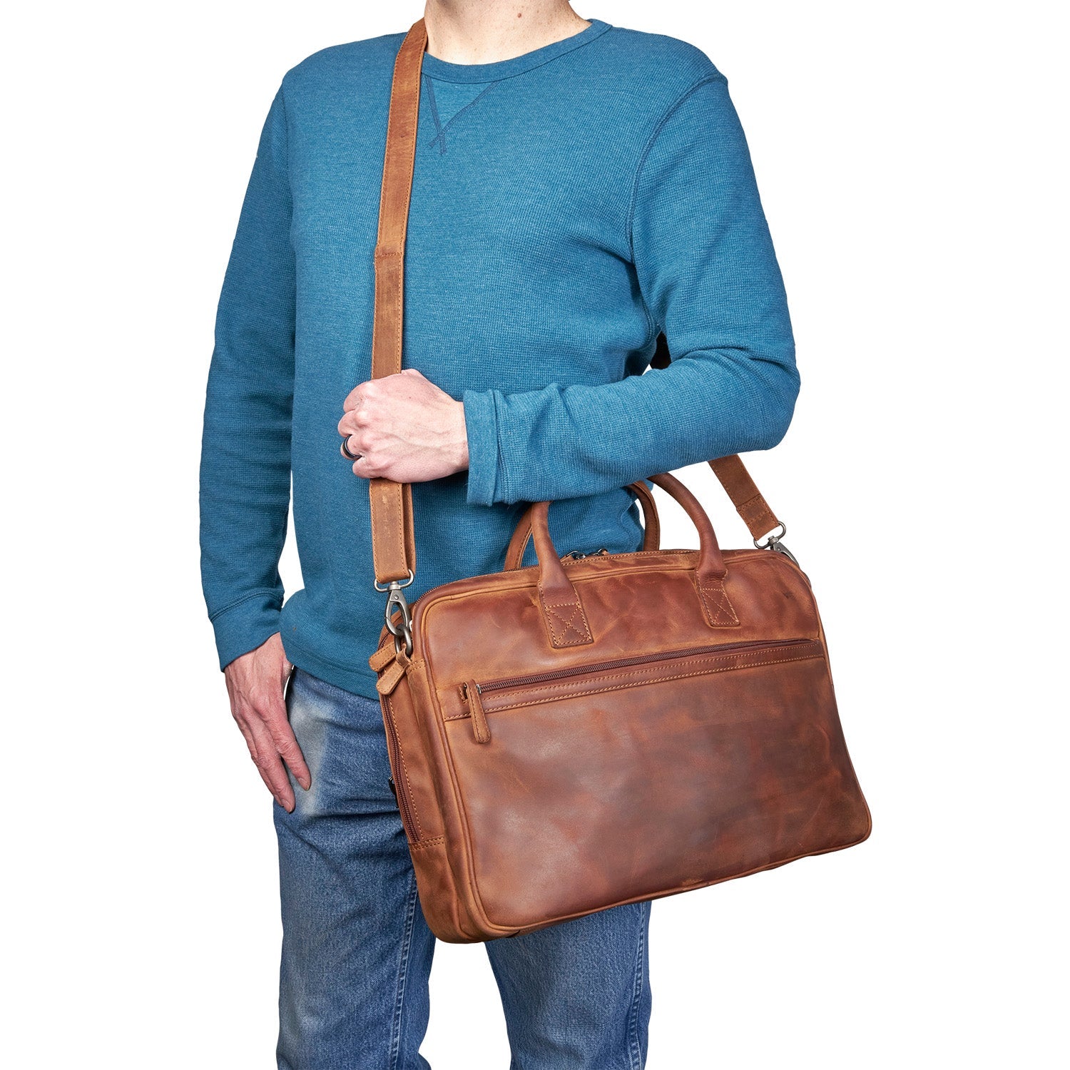 Concealed Carry Hayden Distressed Leather Hayden Leather Computer Briefcase with RFID Organizer - Hiding Hilda, LLC