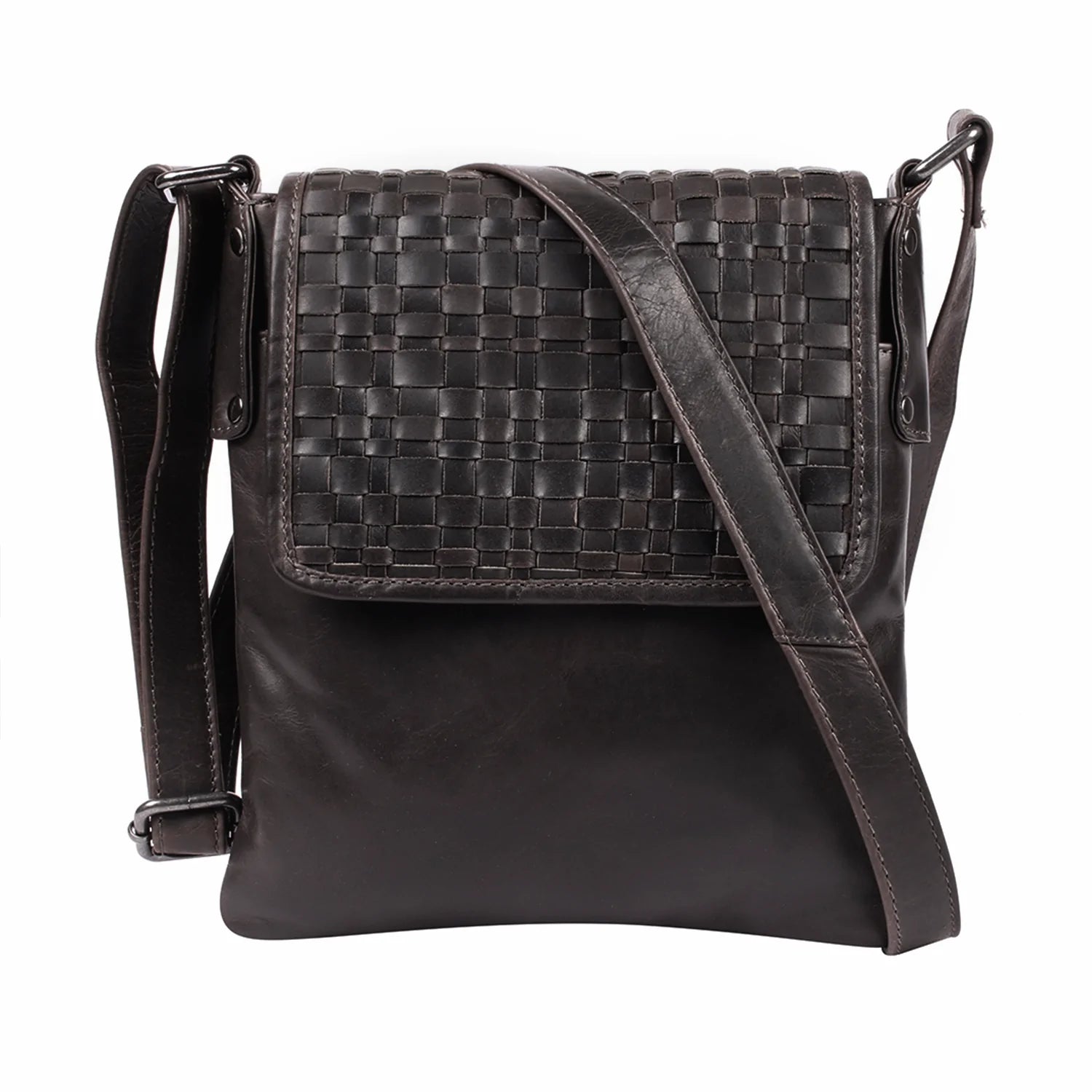 Leather Crossbody With Woven Front, Leather Handbags