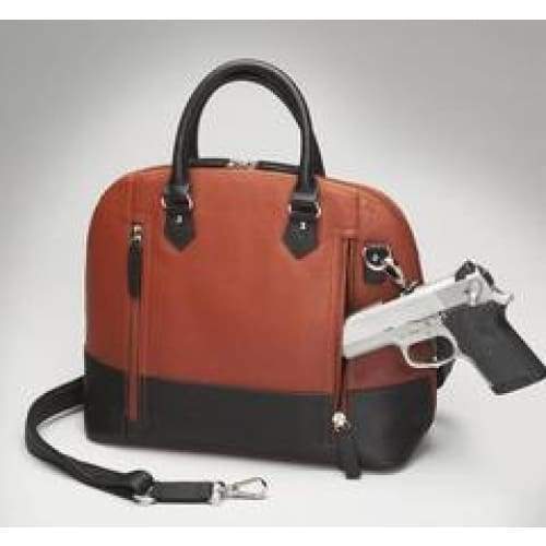 GTM Original Cinnamon & Black Concealed Carry Leather Bowler Crossbody Purse - Hiding Hilda, LLC