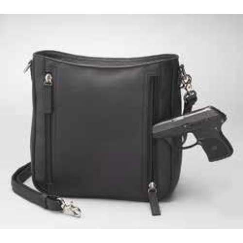 GTM Original Cinnamon & Black Leather Conceal Carry Crossbody Purse with Built in Wallet - Hiding Hilda, LLC