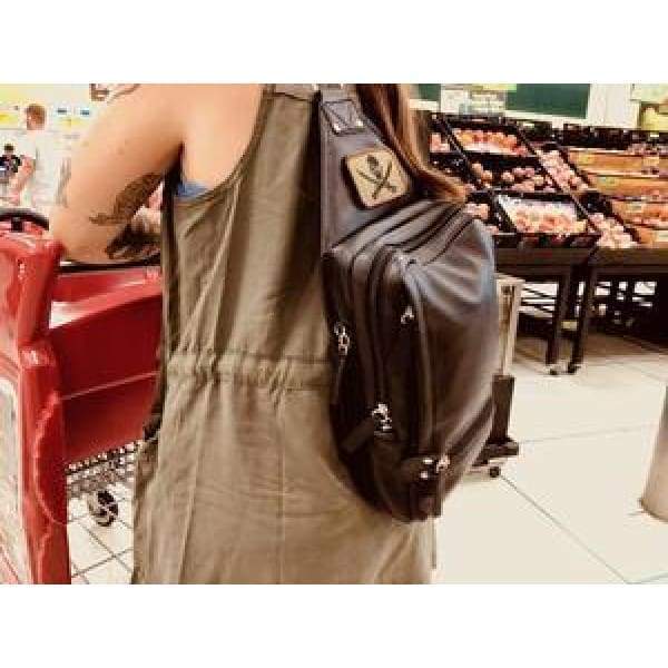 GTM Original RFID Lined Black Leather Concealed Carry Sling Bag - NEW - Hiding Hilda, LLC