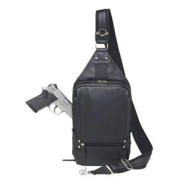GTM Original RFID Lined Black Leather Concealed Carry Sling Bag - NEW - Hiding Hilda, LLC