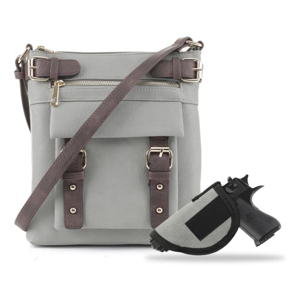 Hanna 2 tone Locking Conceal Carry Crossbody Purse - NEW! - Light Gray - Crossbody