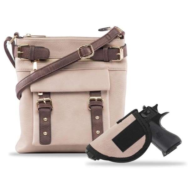 Hanna 2 tone Locking Conceal Carry Crossbody Purse - NEW! - Sand - Crossbody