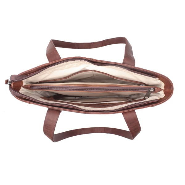 New Reagan Mid-Sized Laced Leather Conceal Carry Tote Handbag w/Lockable Zippers - Tote