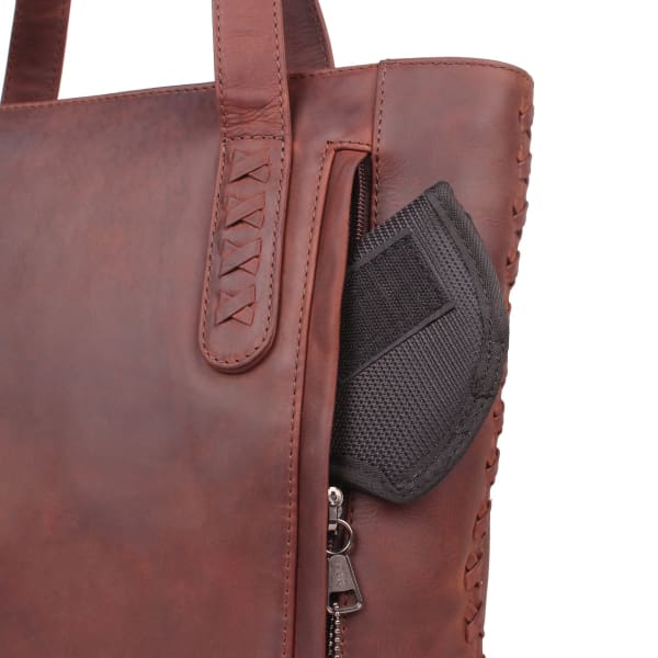 New Reagan Mid-Sized Laced Leather Conceal Carry Tote Handbag w/Lockable Zippers - Tote