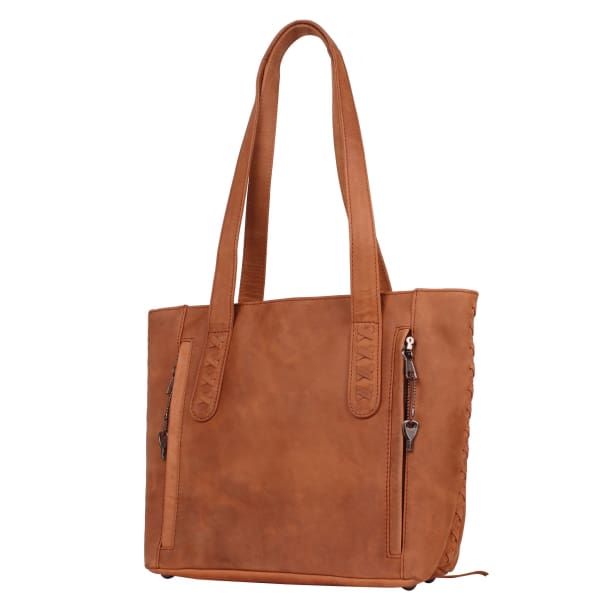 New Reagan Mid-Sized Laced Leather Conceal Carry Tote Handbag w/Lockable Zippers - Tote