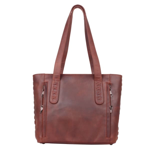 New Reagan Mid-Sized Laced Leather Conceal Carry Tote Handbag w/Lockable Zippers - Tote