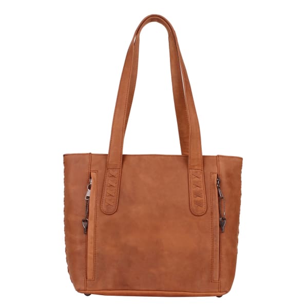 New Reagan Mid-Sized Laced Leather Conceal Carry Tote Handbag w/Lockable Zippers - Tote