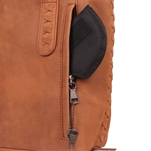 New Reagan Mid-Sized Laced Leather Conceal Carry Tote Handbag w/Lockable Zippers - Tote