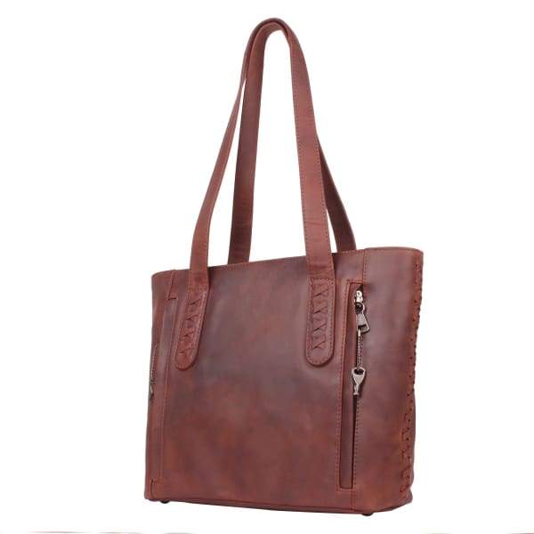 New Reagan Mid-Sized Laced Leather Conceal Carry Tote Handbag w/Lockable Zippers - Tote