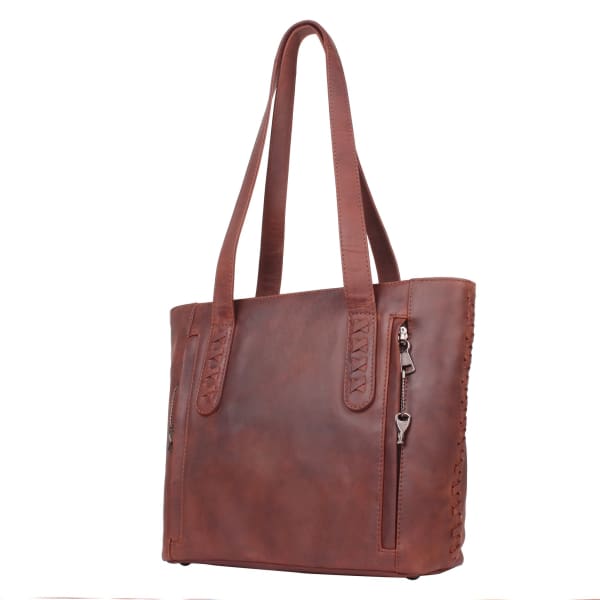 New Reagan Mid-Sized Laced Leather Conceal Carry Tote Handbag w/Lockable Zippers - Tote