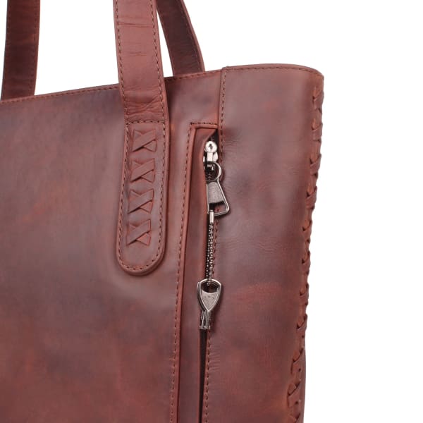 New Reagan Mid-Sized Laced Leather Conceal Carry Tote Handbag w/Lockable Zippers - Tote