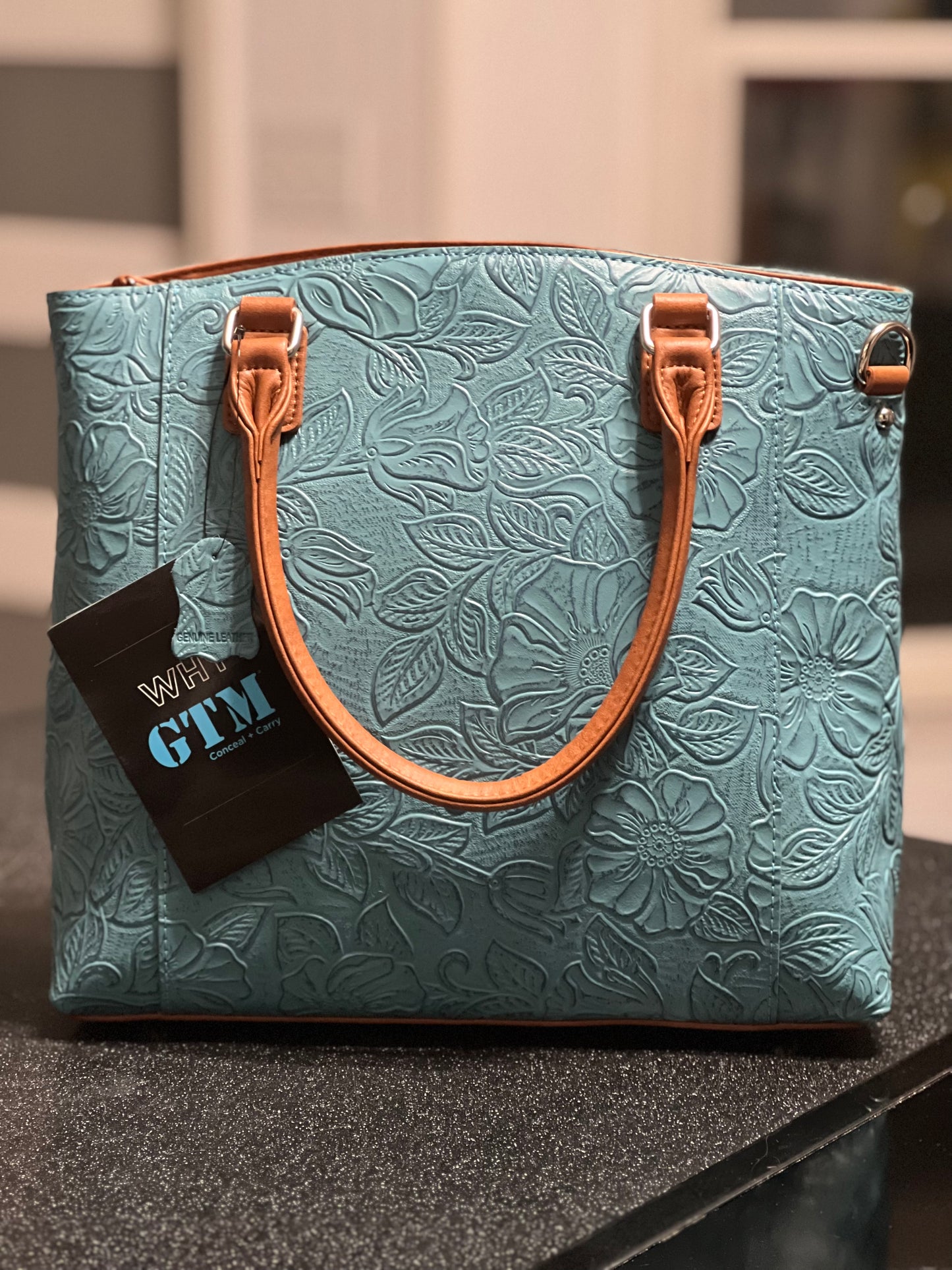 Classic Town Tote by GTM Tooled Blue - Hiding Hilda, LLC