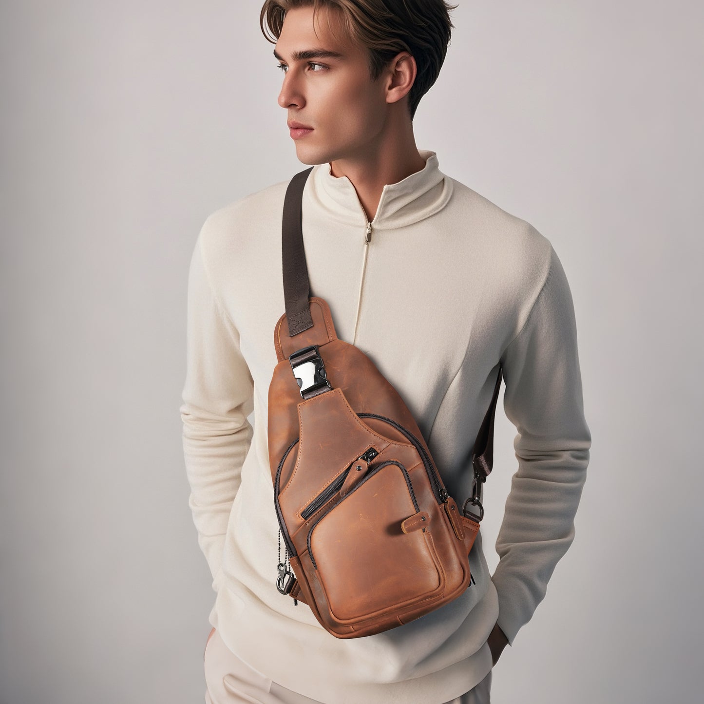 Xander Unisex Leather Sling Bag - Hiding Hilda, LLC