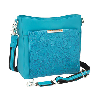 GTM 98 Tooled Turquoise Crossbody with Built in Wallet - Hiding Hilda, LLC