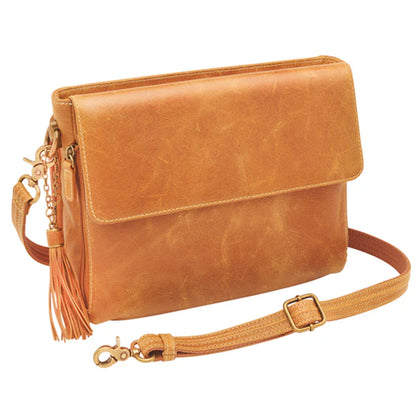 GTM Original Distressed Caramel Buffalo Leather Crossbody w/built in wallet