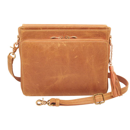GTM Original Distressed Caramel Buffalo Leather Crossbody w/built in wallet
