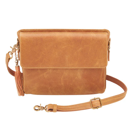 GTM Original Distressed Caramel Buffalo Leather Crossbody w/built in wallet