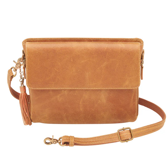 GTM Original Distressed Caramel Buffalo Leather Crossbody w/built in wallet