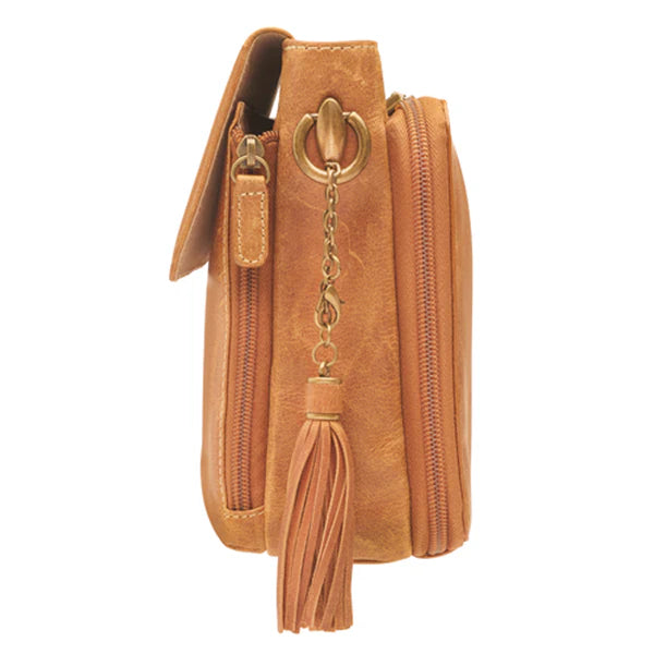 GTM Original Distressed Caramel Buffalo Leather Crossbody w/built in wallet