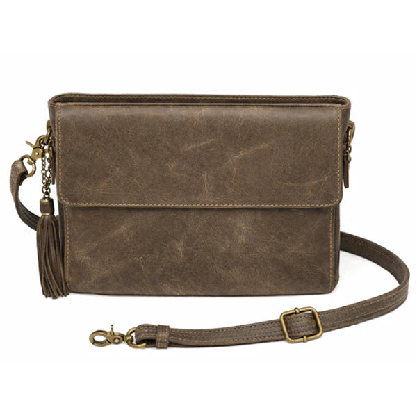 GTM Original Distressed Caramel Buffalo Leather Crossbody w/built in wallet - Hiding Hilda, LLC