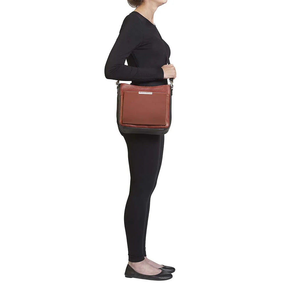 GTM Original Cinnamon & Black Leather Crossbody Purse with Built in Wallet - Hiding Hilda, LLC