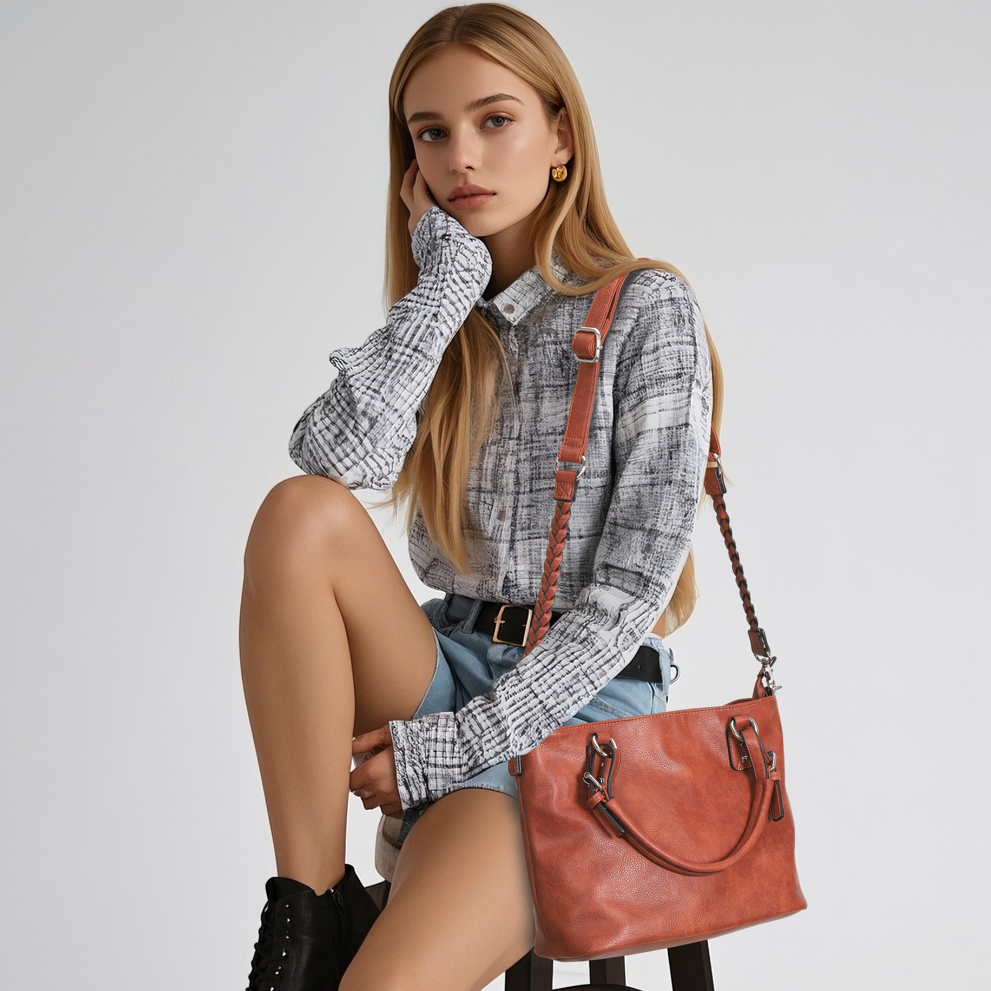 Lady Conceal Ella Braided Lockable Satchel with Crossbody Strap - Hiding Hilda, LLC