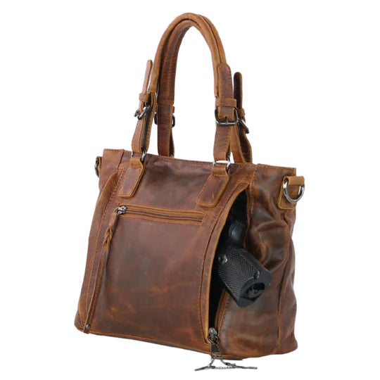 Bailey Lockable Leather Concealed Carry Satchel to Crossbody by Lady Conceal - Hiding Hilda, LLC