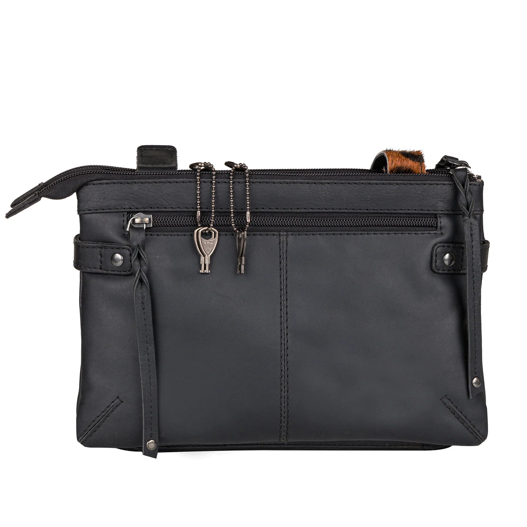 Grey Italian Leather Foldover Crossbody Bag Made in USA
