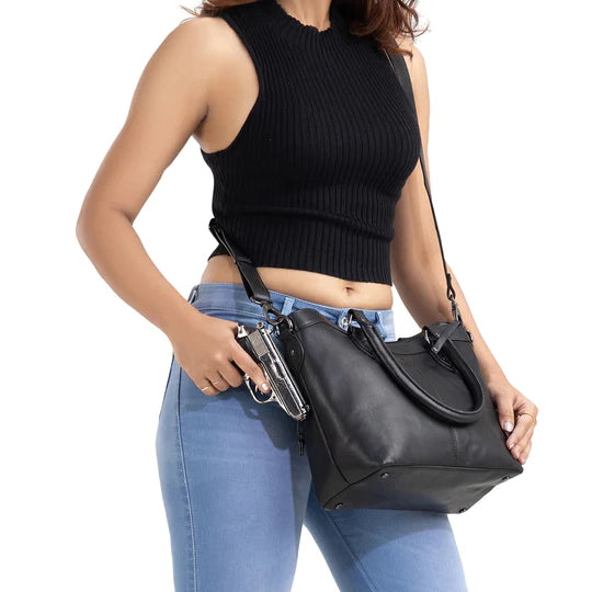 Sadie Leather Concealed Carry Satchel to Crossbody Handbag - Hiding Hilda, LLC