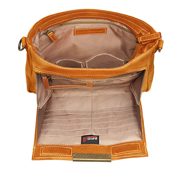 GTM Original RFID Distressed Leather Crossbody Purse with Built in Wallet - Hiding Hilda, LLC