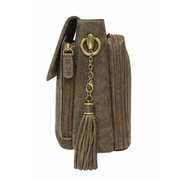 GTM Original Distressed Caramel Buffalo Leather Crossbody w/built in wallet - Hiding Hilda, LLC