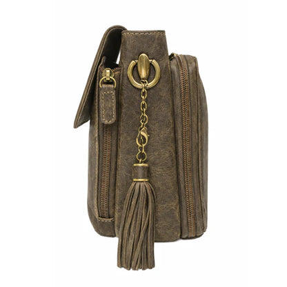 GTM Original Distressed Caramel Buffalo Leather Crossbody w/built in wallet - Hiding Hilda, LLC