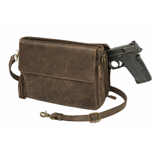 GTM Original Distressed Caramel Buffalo Leather Crossbody w/built in wallet - Hiding Hilda, LLC