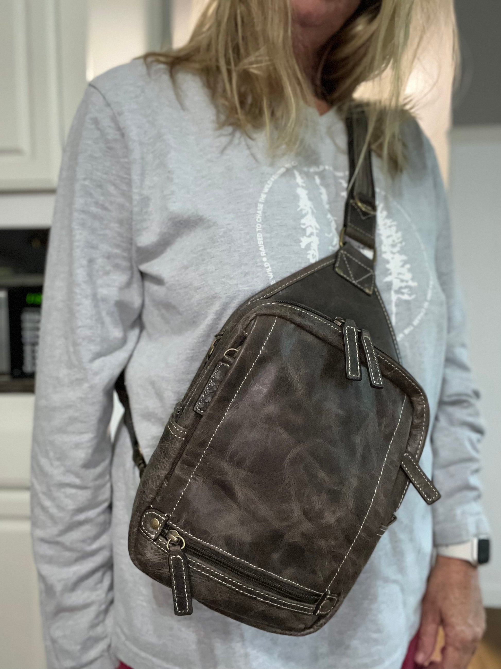 GTM Original RFID Lined Distressed Leather MINI Sling Bag - Hiding Hilda, LLC