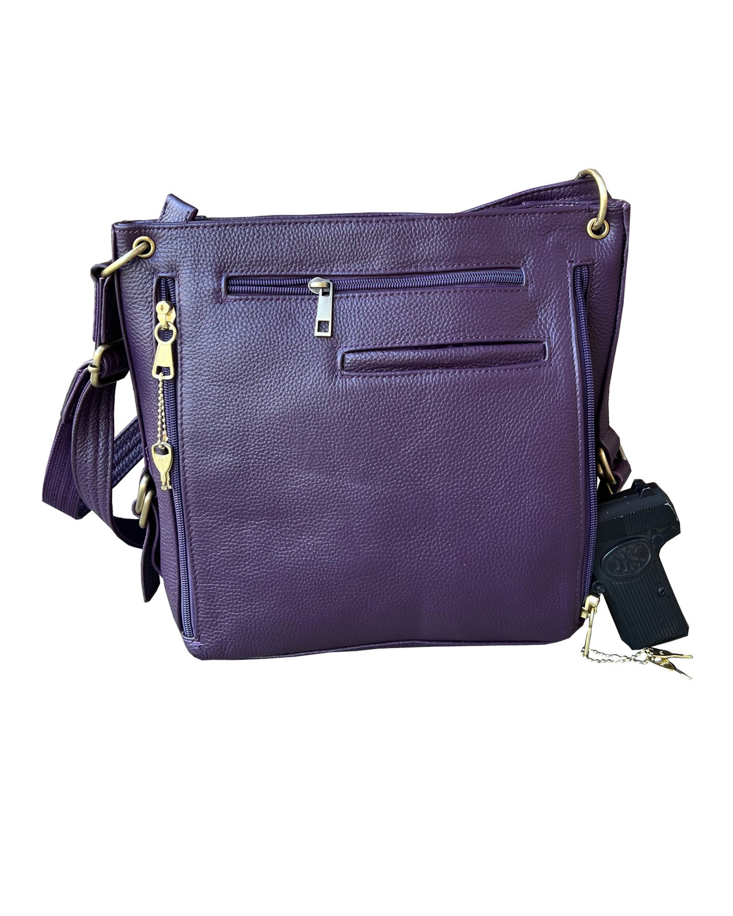 Stylish Leather Concealed Carry Satchel with Adjustable Shoulder Strap & Locking Zippers - Hiding Hilda, LLC