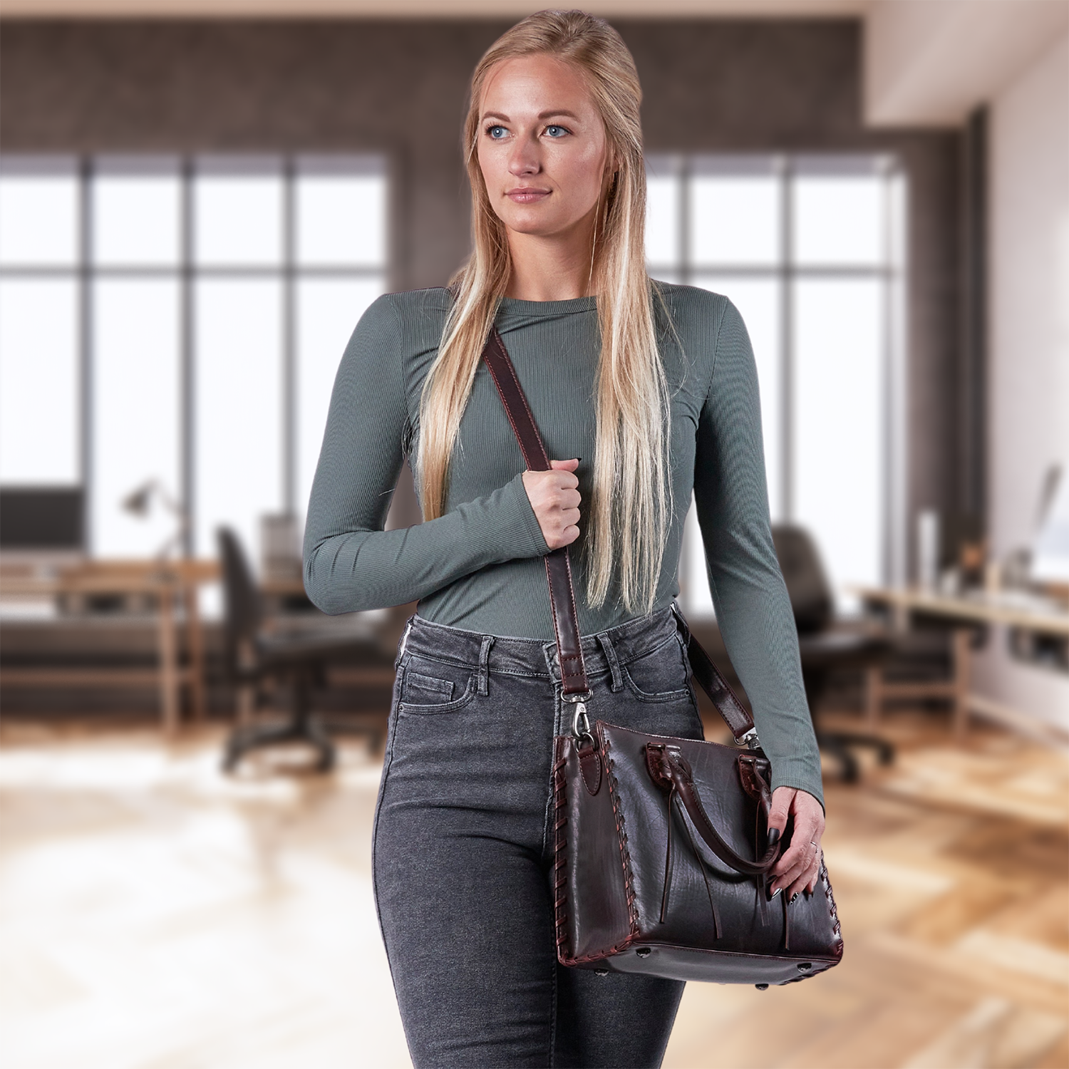 Emma Locking Leather Satchel